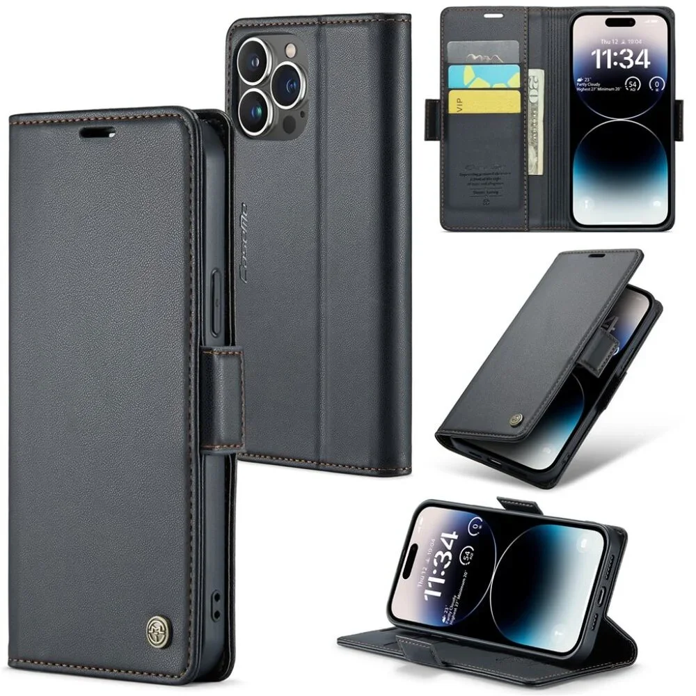 CaseMe 023 For iPhone 14 Pro Max Retro PU Leather Wallet Case Butterfly Buckle w